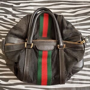 VINTAGE gucci handbag suede sherry line black